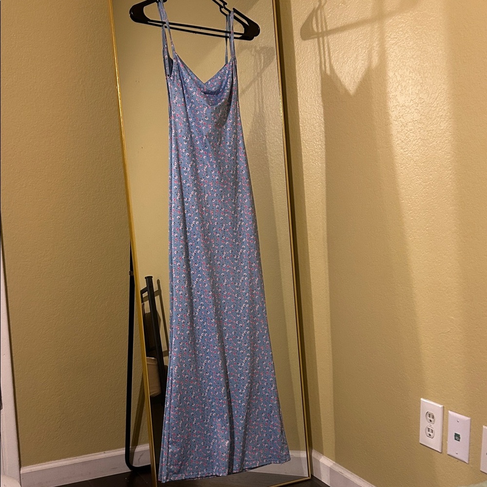 Light Blue Floral Slip Maxi Dress - Women